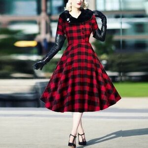 (SOLD) Vintage Red and Black Midi Dress